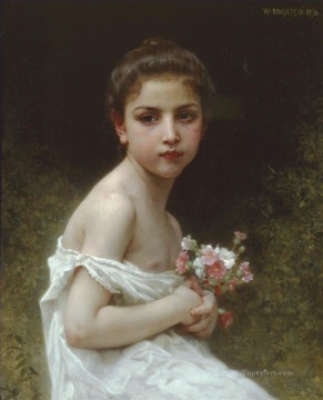  Bouquet Art - Petite fille au bouquet Realism William Adolphe Bouguereau